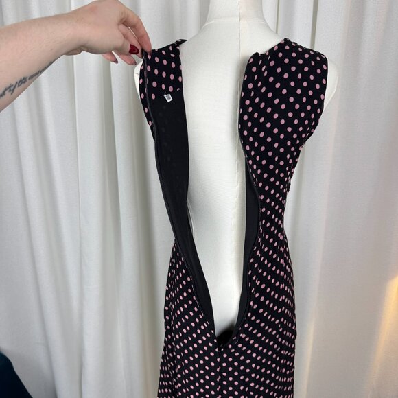 Vintage 90s Polka Dot Bias-Cut Crepe Midi Dress sz Large/12-14 - Picture 9 of 11